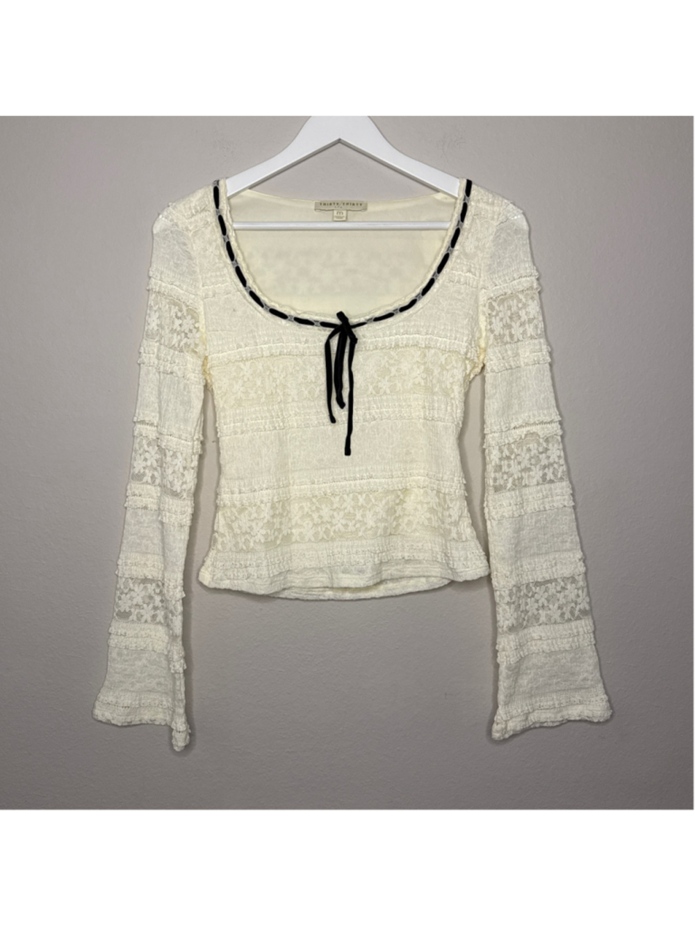Women's Thirty/Thirty Lace Blouse Size M White Black Long Sleeve - [KC245]
